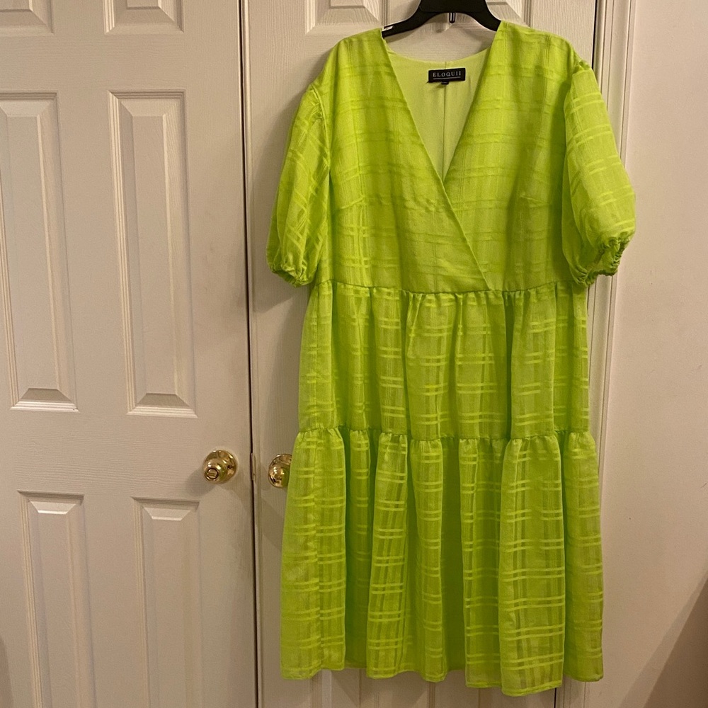 Eloquii Lime Green Textured Midi Dress